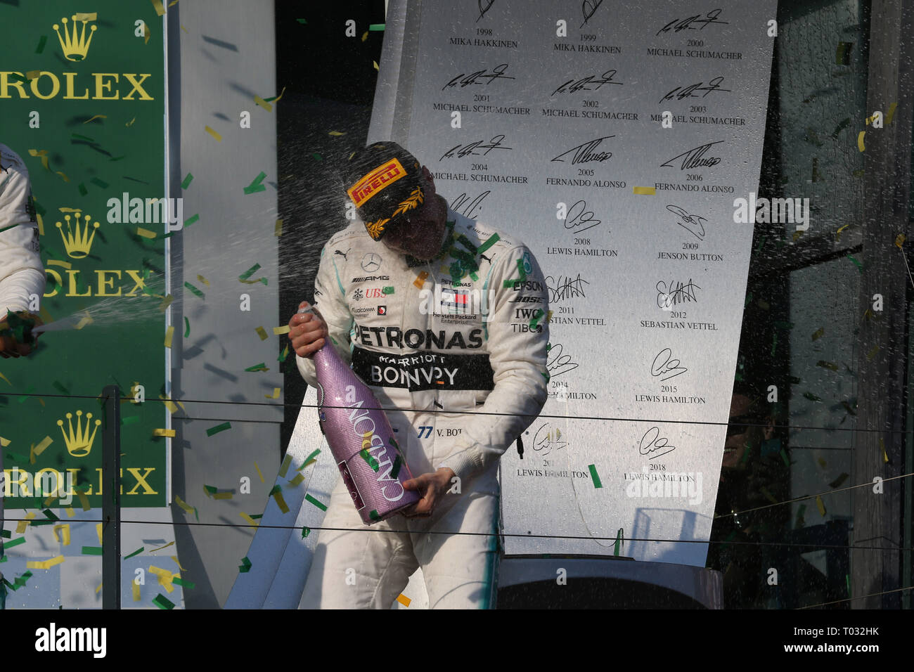 &# Xa9 ; Photo4 / LaPresse 17/03/2019 Melbourne, Australie Le Sport Grand Prix de Formule 1 l'Australie 2019 Dans le pic : Podium, Valtteri Bottas gagnant (FIN) Mercedes AMG F1 W10 Power EQ Banque D'Images