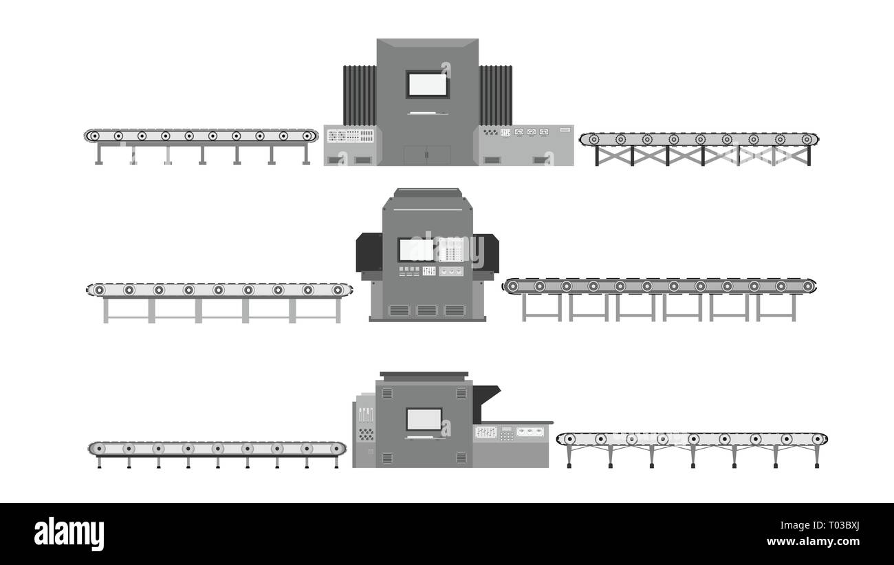 Concept industriel automatisation avec set de panneaux de contrôle et de convoyeurs vector illustration Illustration de Vecteur