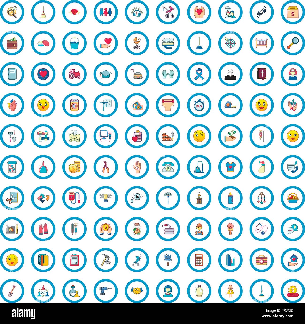 100 icônes d'aide défini, cartoon style Illustration de Vecteur