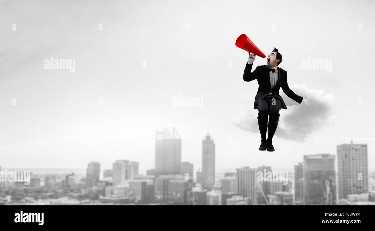 Jeune homme mime. Technique mixte Banque D'Images