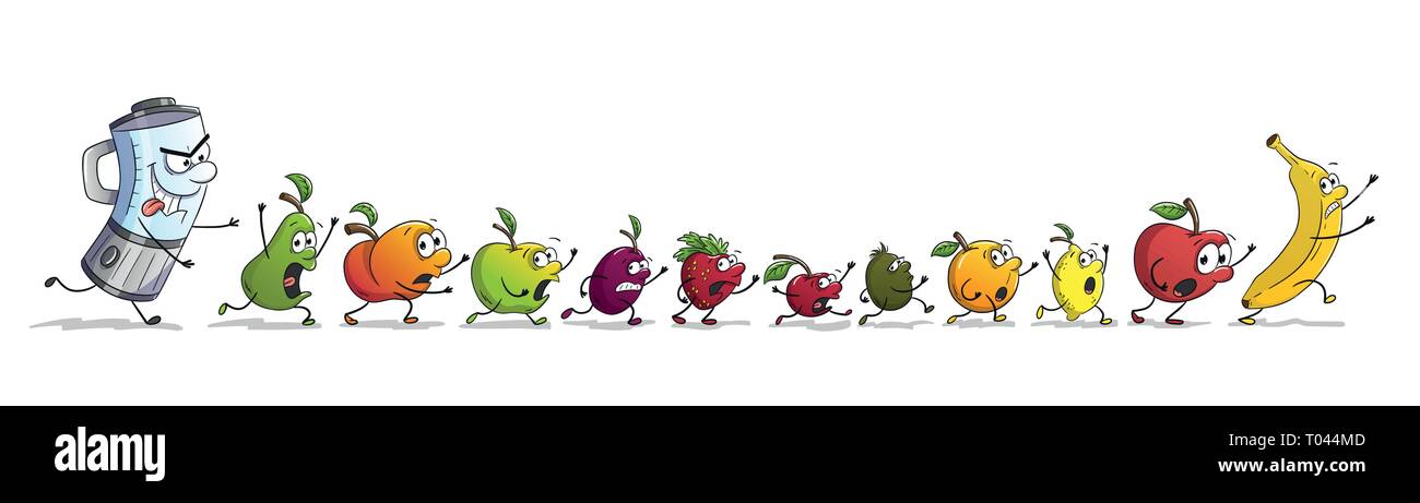 Mélangeur Cartoon funny fruit frais pourchasse. Avec des calques distincts. Illustration de Vecteur