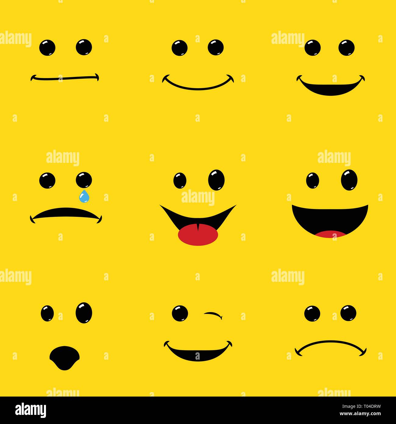 Visages sourire pack. Différentes émotions. Design plat simple Illustration de Vecteur