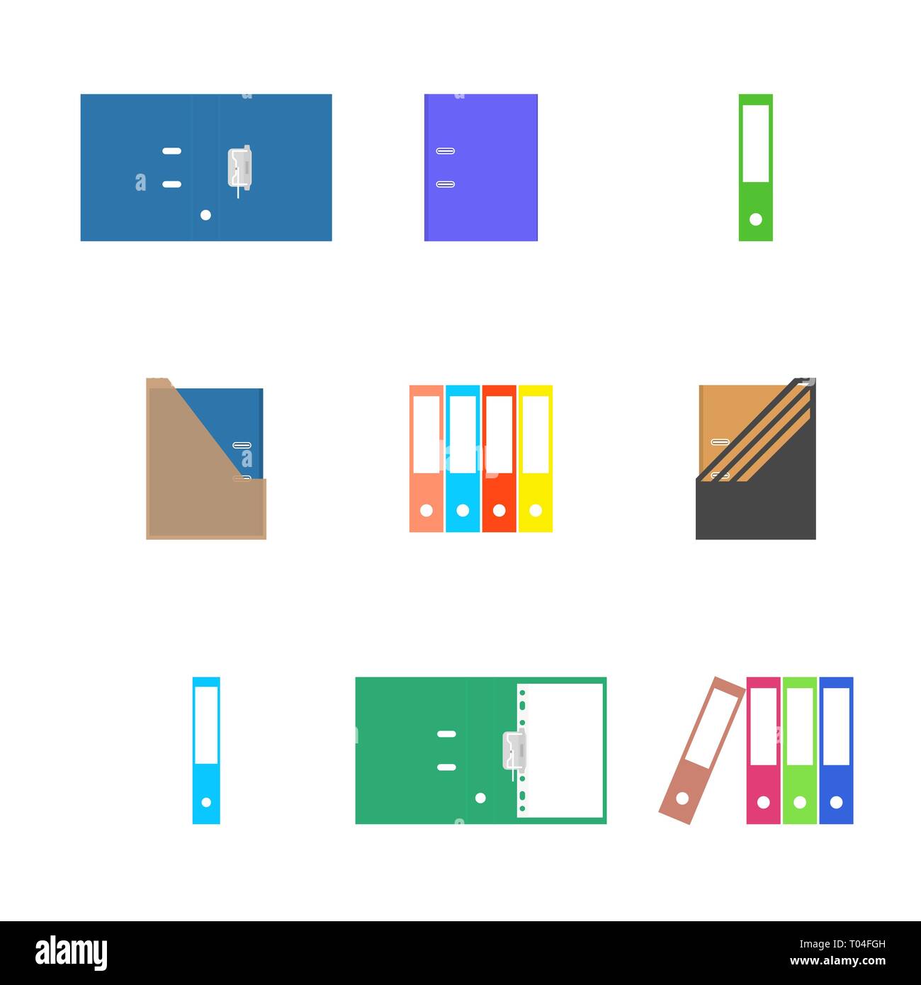 Icônes de bureau plat, ensemble de différents dossiers en carton. Isolé sur fond blanc, vector illustration. Illustration de Vecteur