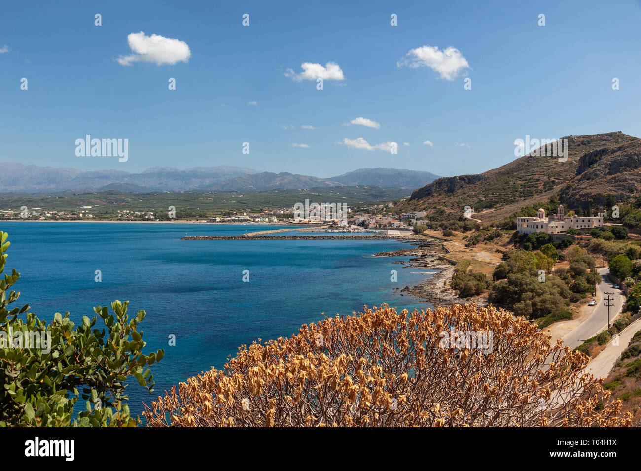 Un paysage du village grec de Kolymbari, en Crète, Grèce Banque D'Images
