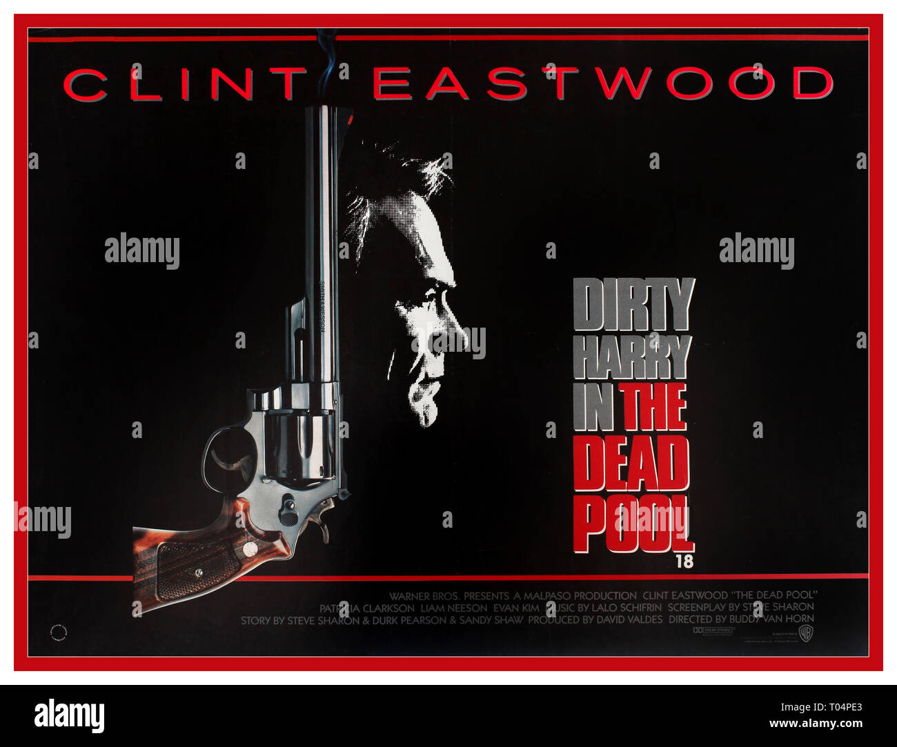 DIRTY HARRY CLINT EASTWOOD des années 80 vintage movie poster for The Dead Pool a 1988 film d'action américain réalisé par Buddy Van Horn, écrit par Steve Sharon, et avec Clint Eastwood comme 'sale' de l'inspecteur Harry Callahan. Il est le cinquième et dernier film de la série film Dirty Harry, situé à San Francisco, Californie, USA 1988. Banque D'Images