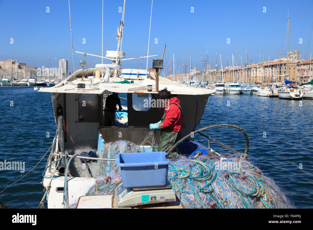 Bateau de pêche, Vieux Port, Vieux Port, Port, Marseille, Bouches du Rhone, Provence Alpes Cote d Azur, France, Europe Banque D'Images