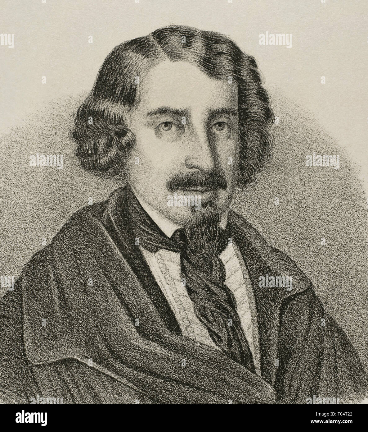 José de Espronceda (1808-1842). Poète romantique espagnol. Dessin de Berr (1839-1904), détail. La lithographie. Cronica General de España, Historia Ilustrada Descriptiva y de sus Provincias. L'Estrémadure, 1870. Banque D'Images