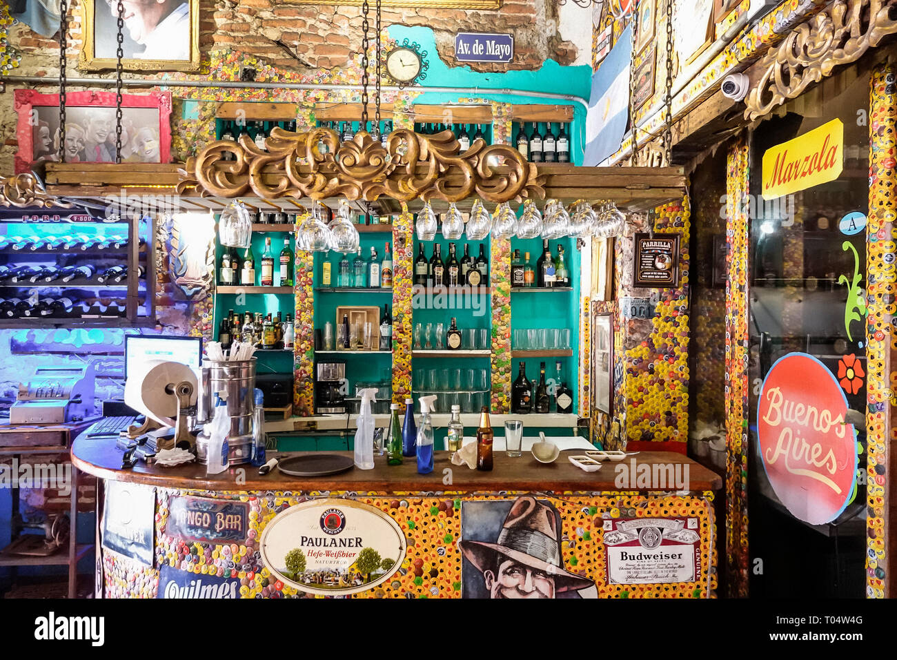 Cartagena Colombie, Marzola Parrilla Argentina, restaurant restaurants cuisine repas café cafés, intérieur, décor excentrique inhabituel, bar bar bar lounge pub, col Banque D'Images