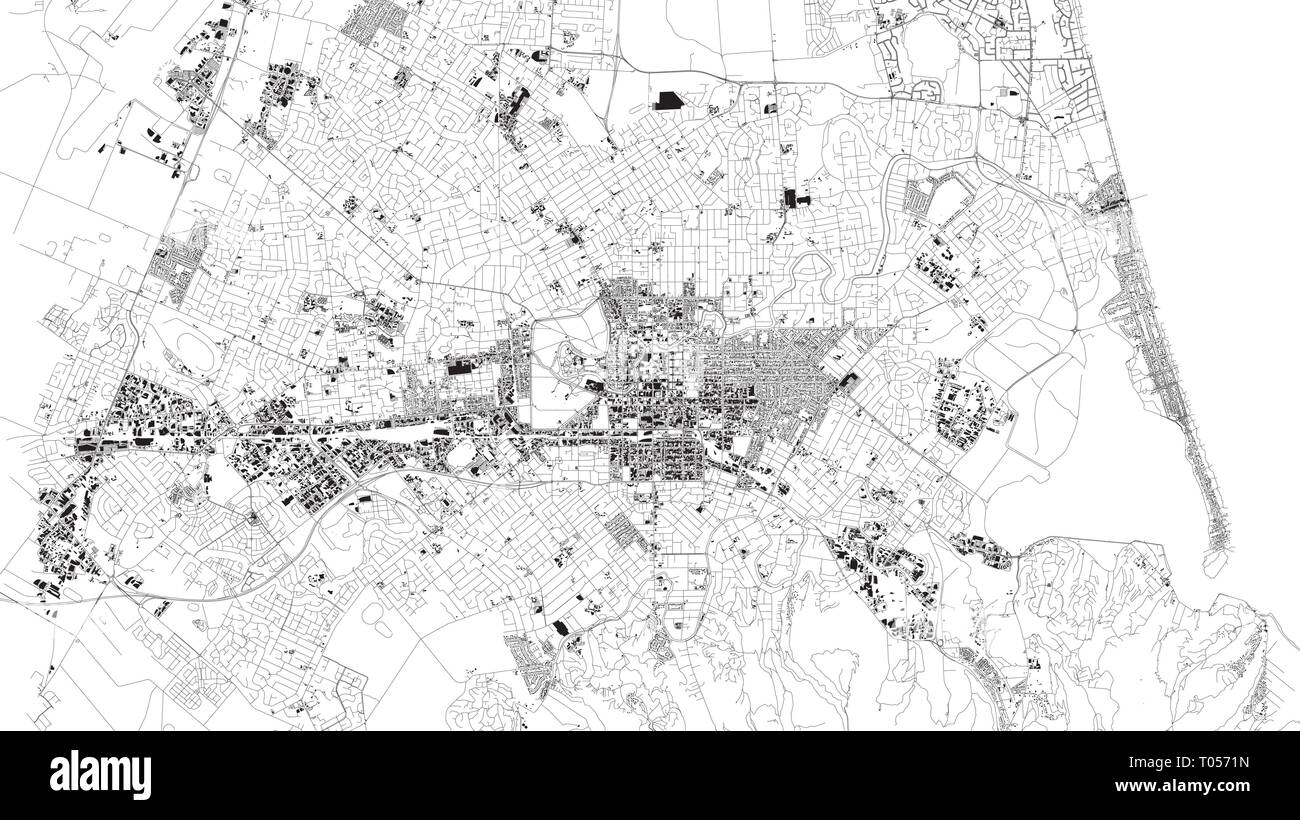 Carte Satellite de Christchurch est la plus grande ville de l'île du sud de Nouvelle-Zélande et le siège de la région de Canterbury. Les rues de la ville et des bâtiments Illustration de Vecteur