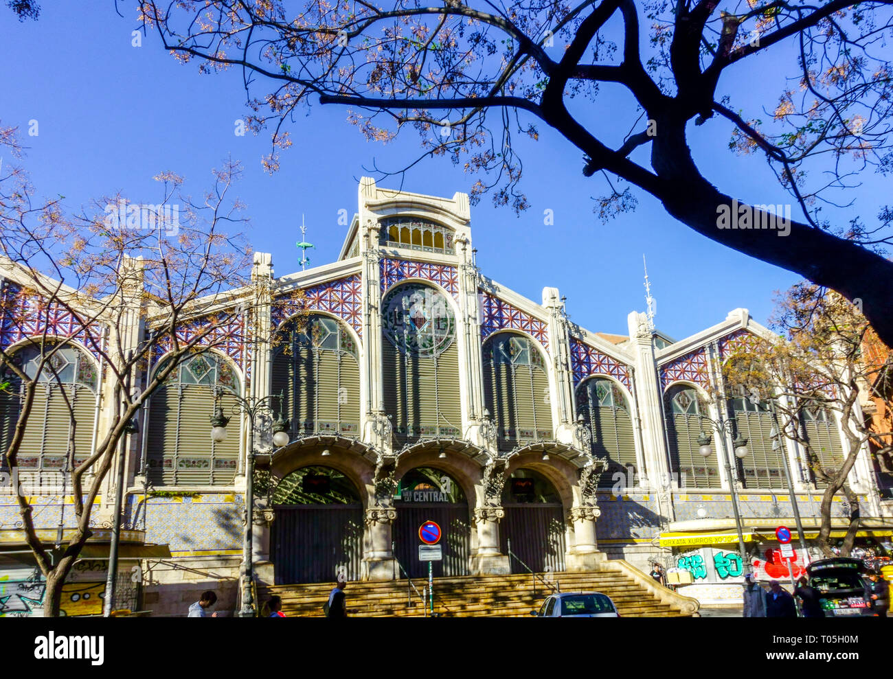 Marché central de Valence, Espagne façade Art nouveau marché de Valence Banque D'Images