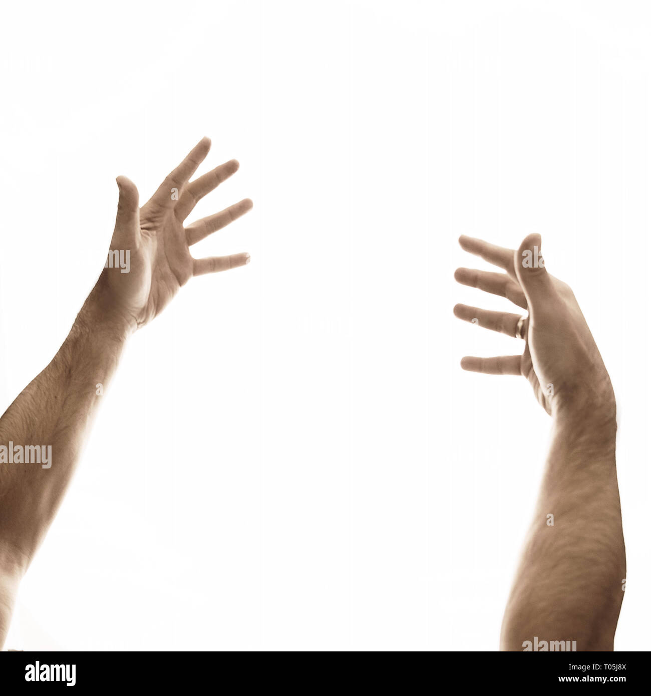 Deux hommes sur une case vide, fond blanc Banque D'Images