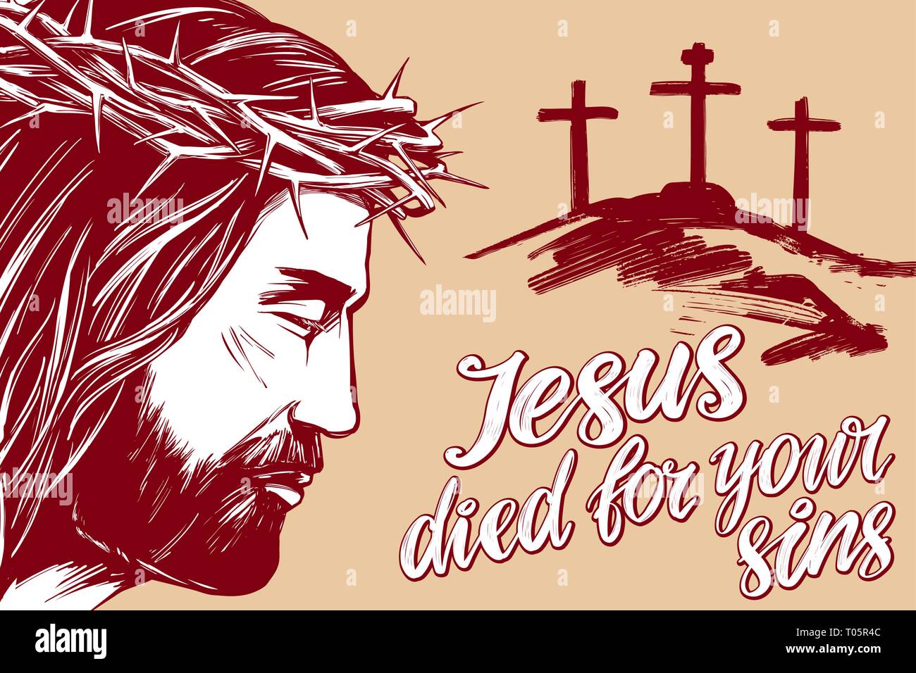 Jésus Christ, Fils de Dieu, texte calligraphié, vacances de Pâques Saint calligraphiques, texte religieux Croix symbole du christianisme hand drawn vector Illustration de Vecteur