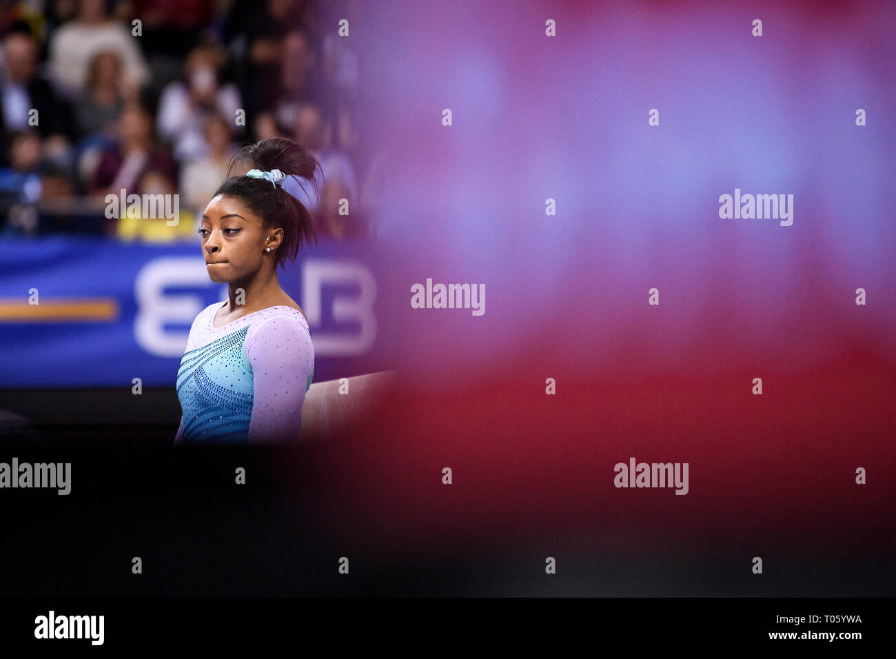 Stuttgart, Deutschland. Mar 17, 2019. Simone Biles (USA). GES/gym/EnBW DTB Pokal, Coupe du monde dames, 17.03.2019 - GES/artistique/Coupe du monde de gymnastique, Stuttgart : 17.03.2019 - utilisation dans le monde entier | Credit : dpa/Alamy Live News Banque D'Images