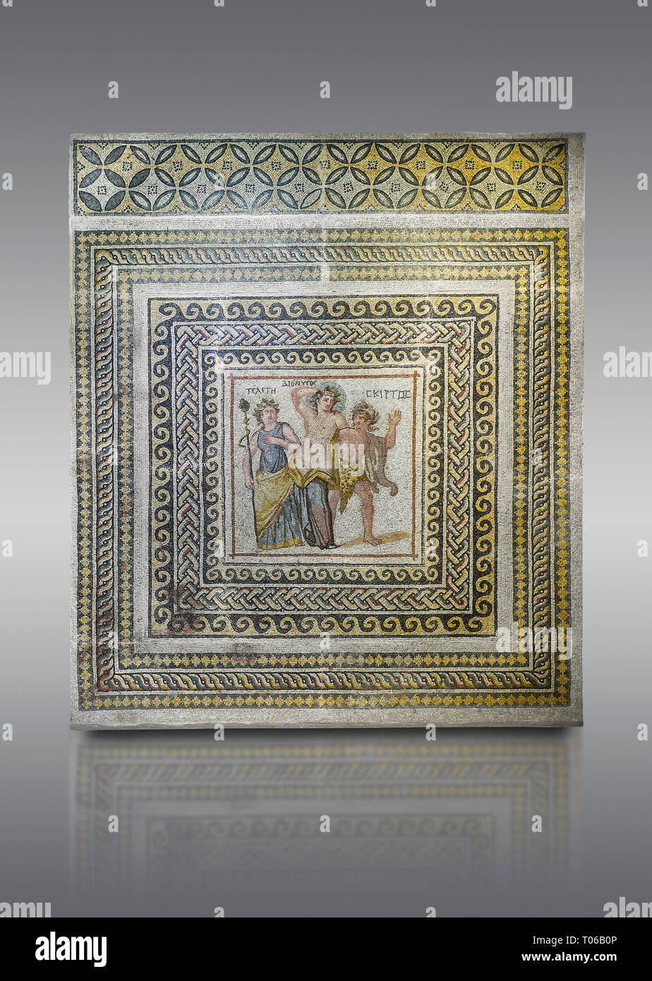 Mosaïque romaine - Dionysos Mosaïque. Ancienne Villa Poseidon, Zeugama 3e siècle . Musée des mosaïques de Zeugma, Gaziantep, Turquie. Banque D'Images