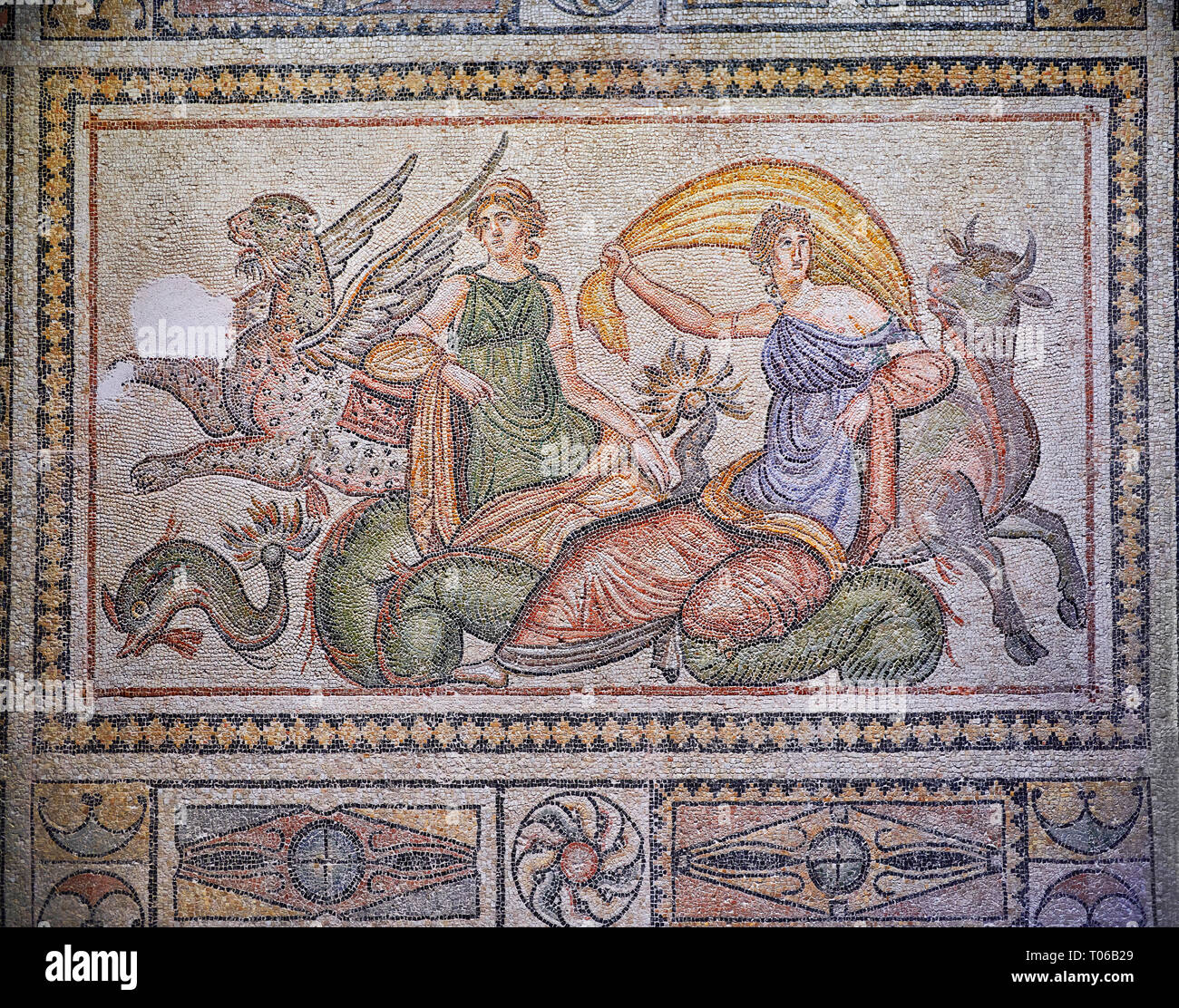 Mosaïque romaine - la mosaïque de Poséidon. Ancienne Villa Poseidon Zeugama, 2e - 3e siècle . Musée des mosaïques de Zeugma, Gaziantep, Turquie. Banque D'Images