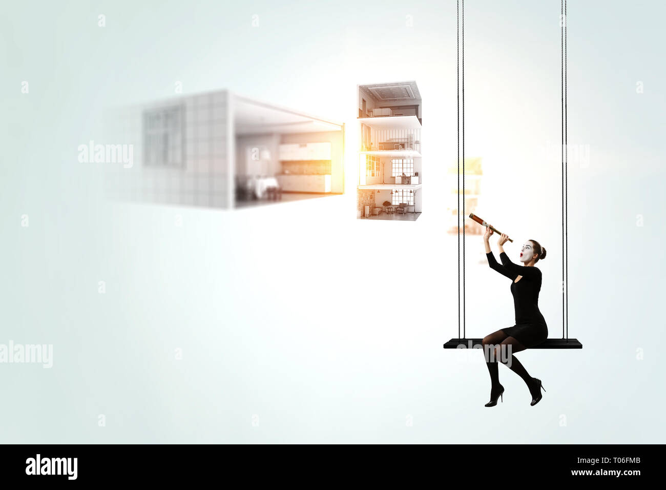 Jeune femme mime. Technique mixte Banque D'Images