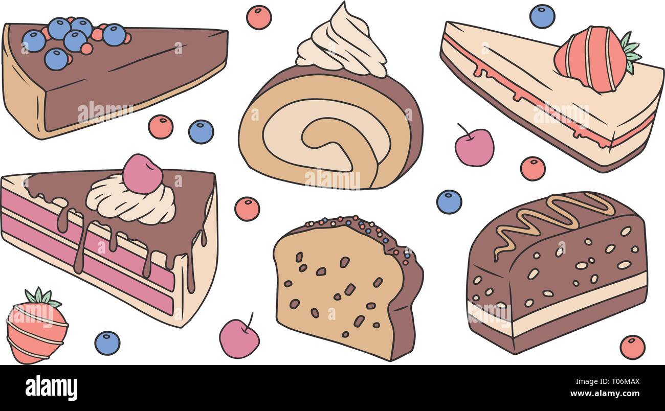 Collection de tranches de gâteau des cartoon Illustration de Vecteur