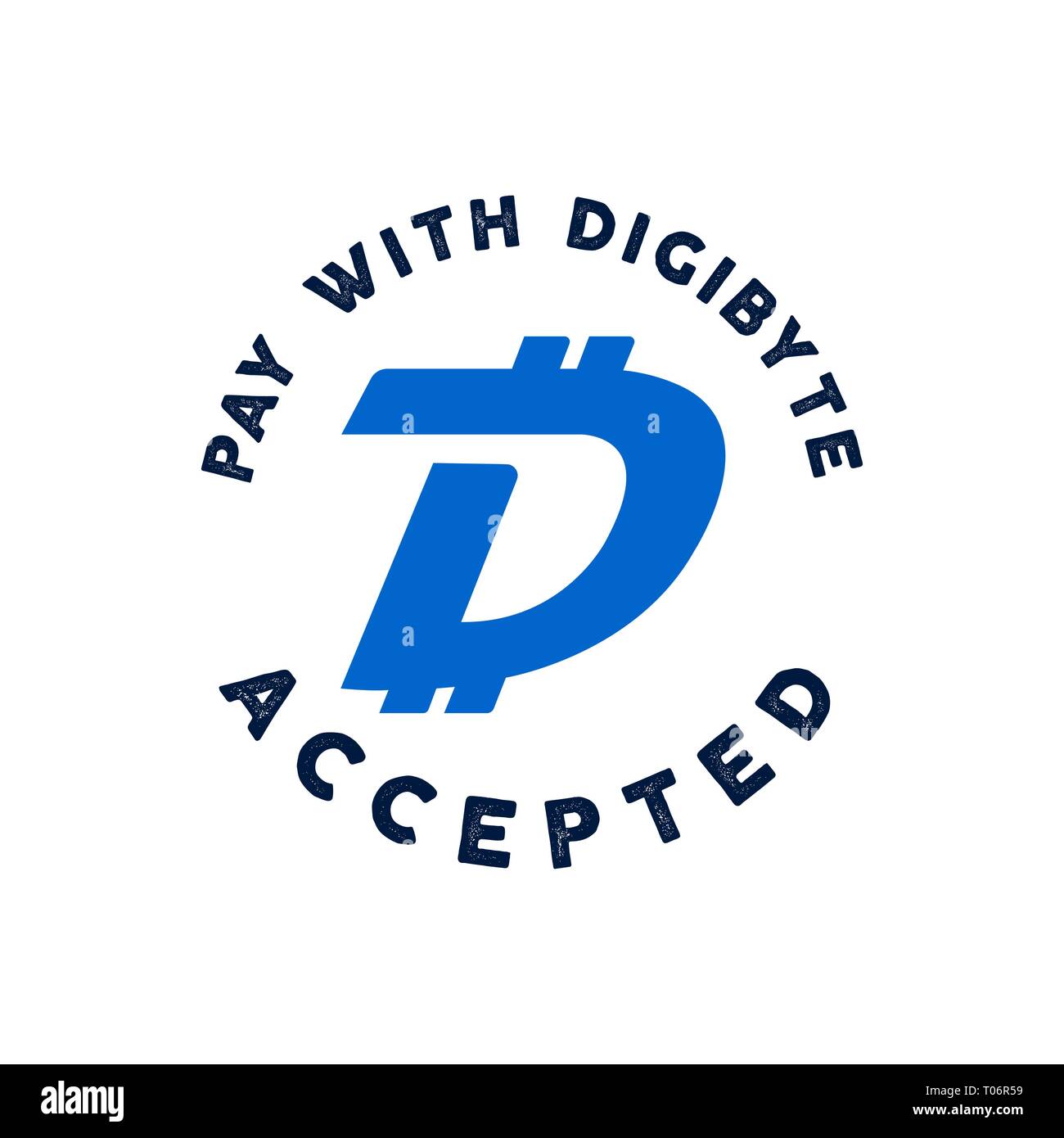 Digibyte logo. Concept d'actifs numériques. Payer avec DGB a accepté le texte. L'emblème de la crypto. La technologie de l'Blockchain autocollant pour l'impression. Vecteur Stock tech Illustration de Vecteur