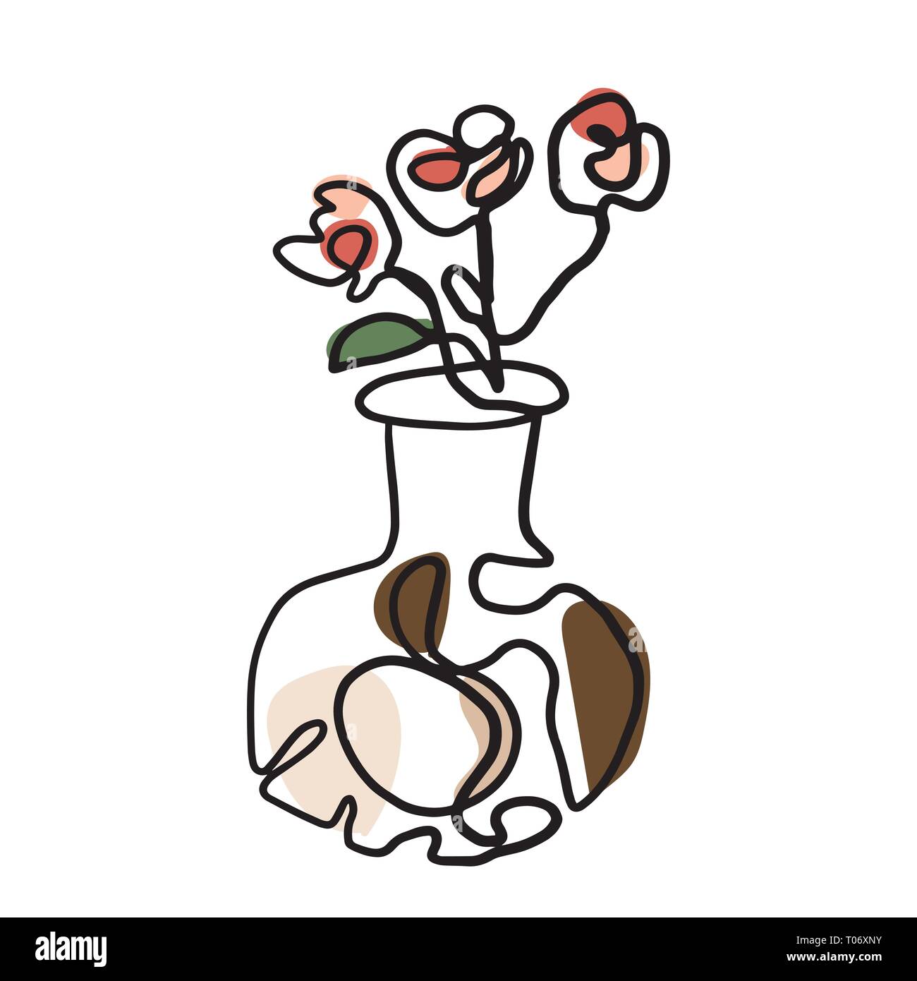 Fleurs dans un vase art dessin linéaire d'une ligne. Vector Illustration Illustration de Vecteur