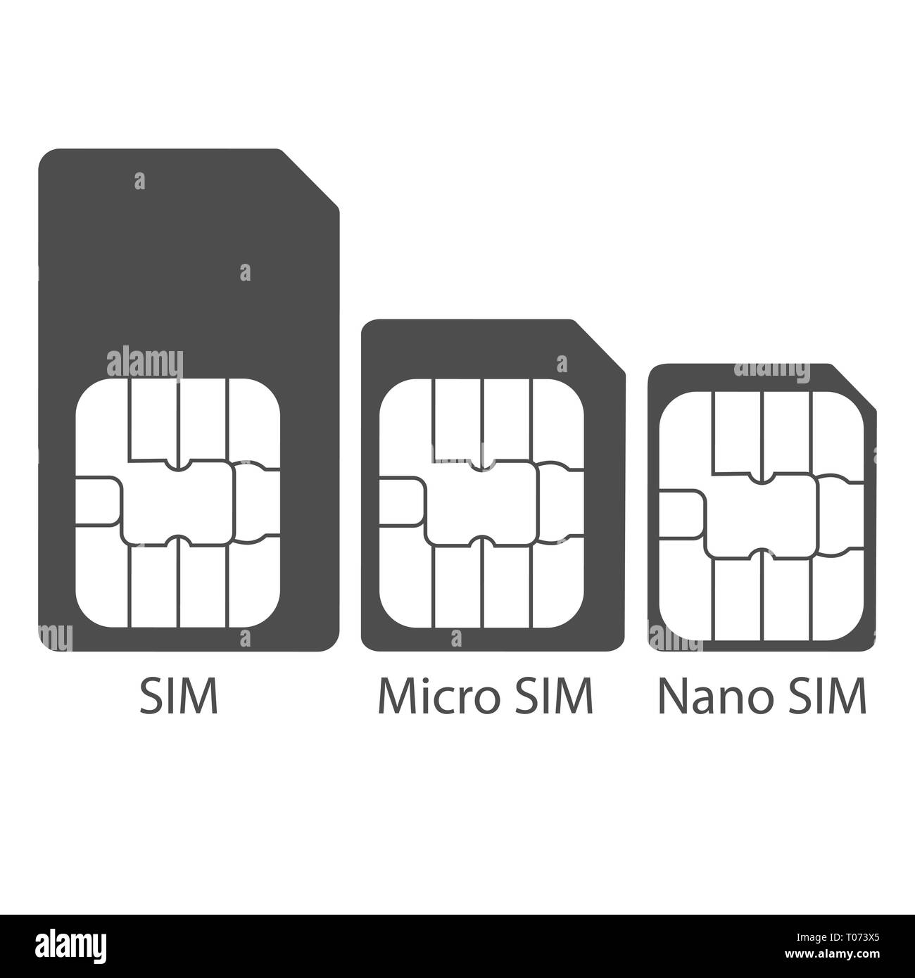 Différents types de carte SIM. Illustration vectorielle, modèle plat. Illustration de Vecteur