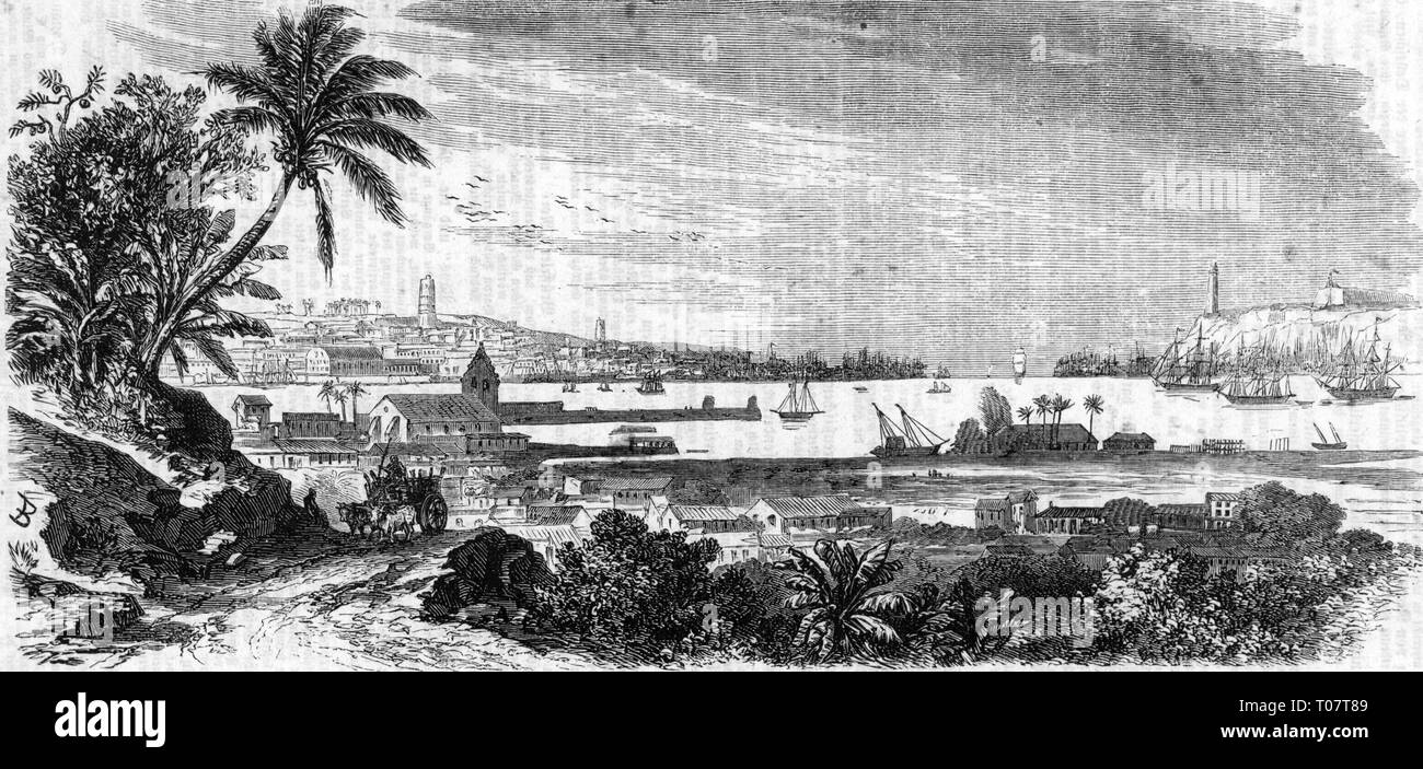 Géographie / voyages, Cuba, La Havane, avec vue port, la gravure sur bois, 19e siècle, l'artiste n'a pas d'auteur pour être effacé Banque D'Images