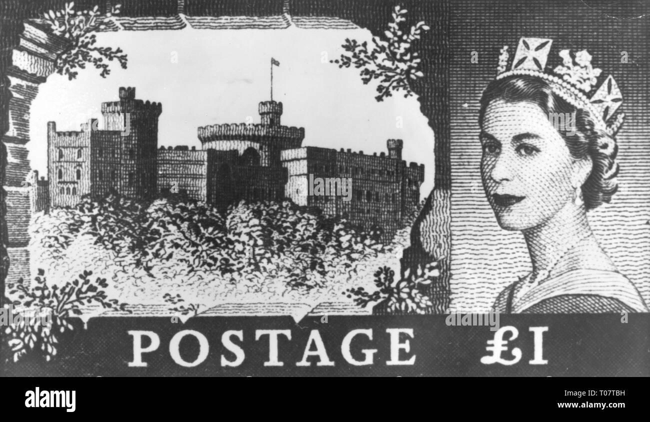La poste, timbres, Grande Bretagne, 1 livre de timbre-poste, design by Lynton Lamb, 1955 Additional-Rights Clearance-Info,--Not-Available Banque D'Images