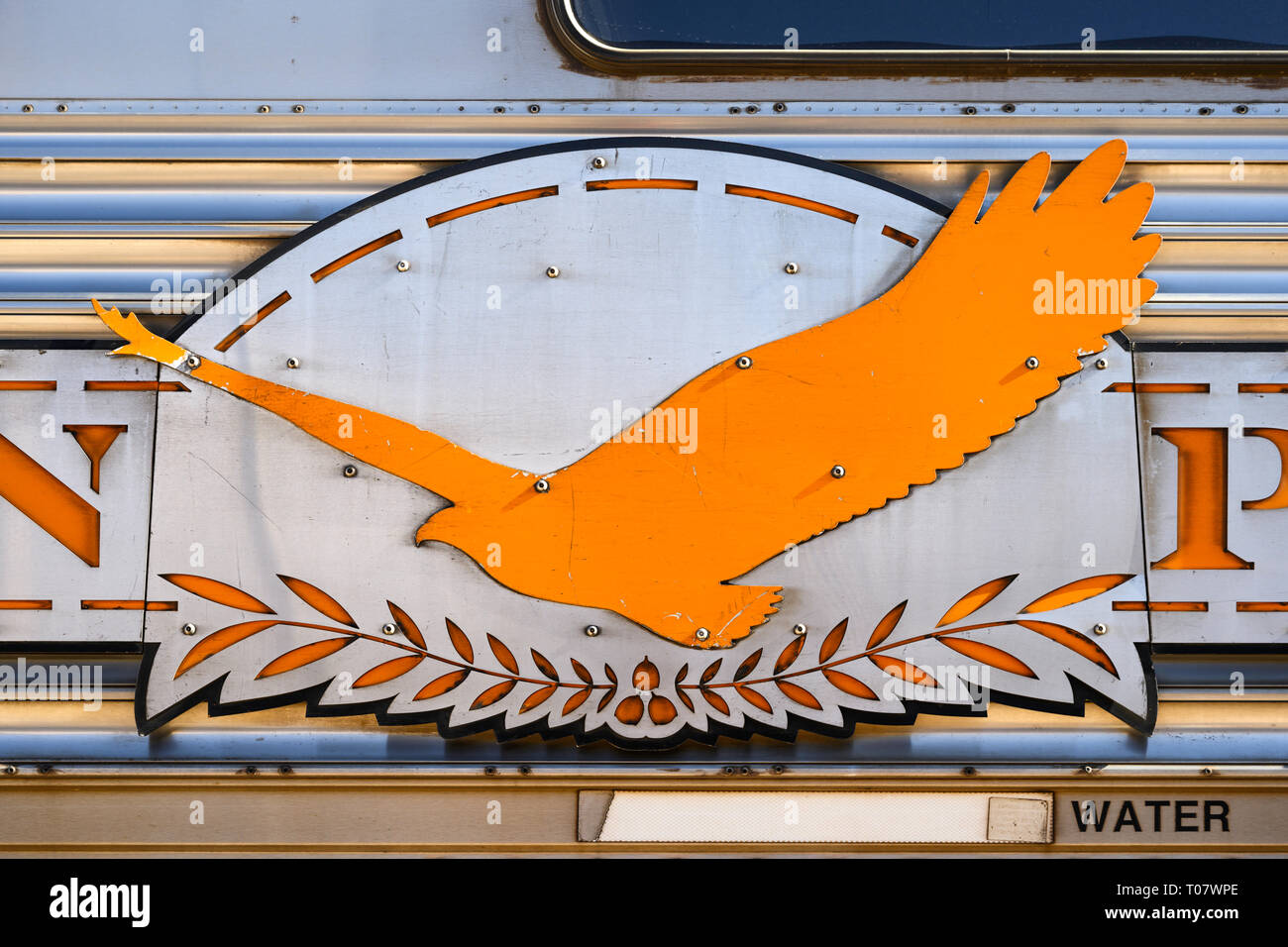 Détail d'un entraîneur de l'Indian Pacific service ferroviaire entre Perth et Sydney, Australie, exploité par Great Southern Rail. Banque D'Images