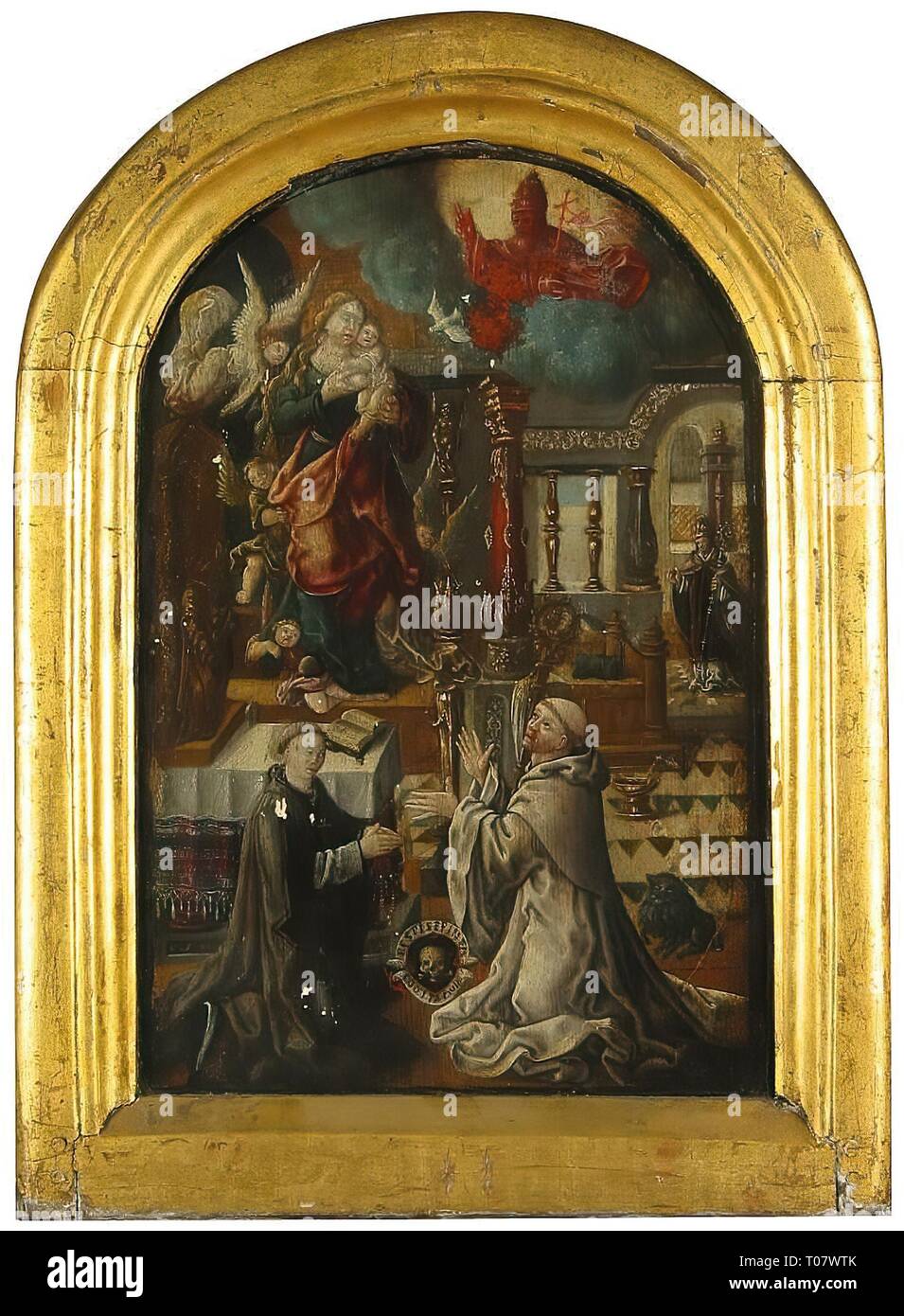 'L'apparition de la Vierge à l'. Allemagne, 16ème siècle. Dimensions : 42,5x28 cm, 53,5x39 cm (dans un cadre). Musée : Etat de l'Ermitage, Saint-Pétersbourg. Auteur : peintre allemand. 16e siècle. Banque D'Images