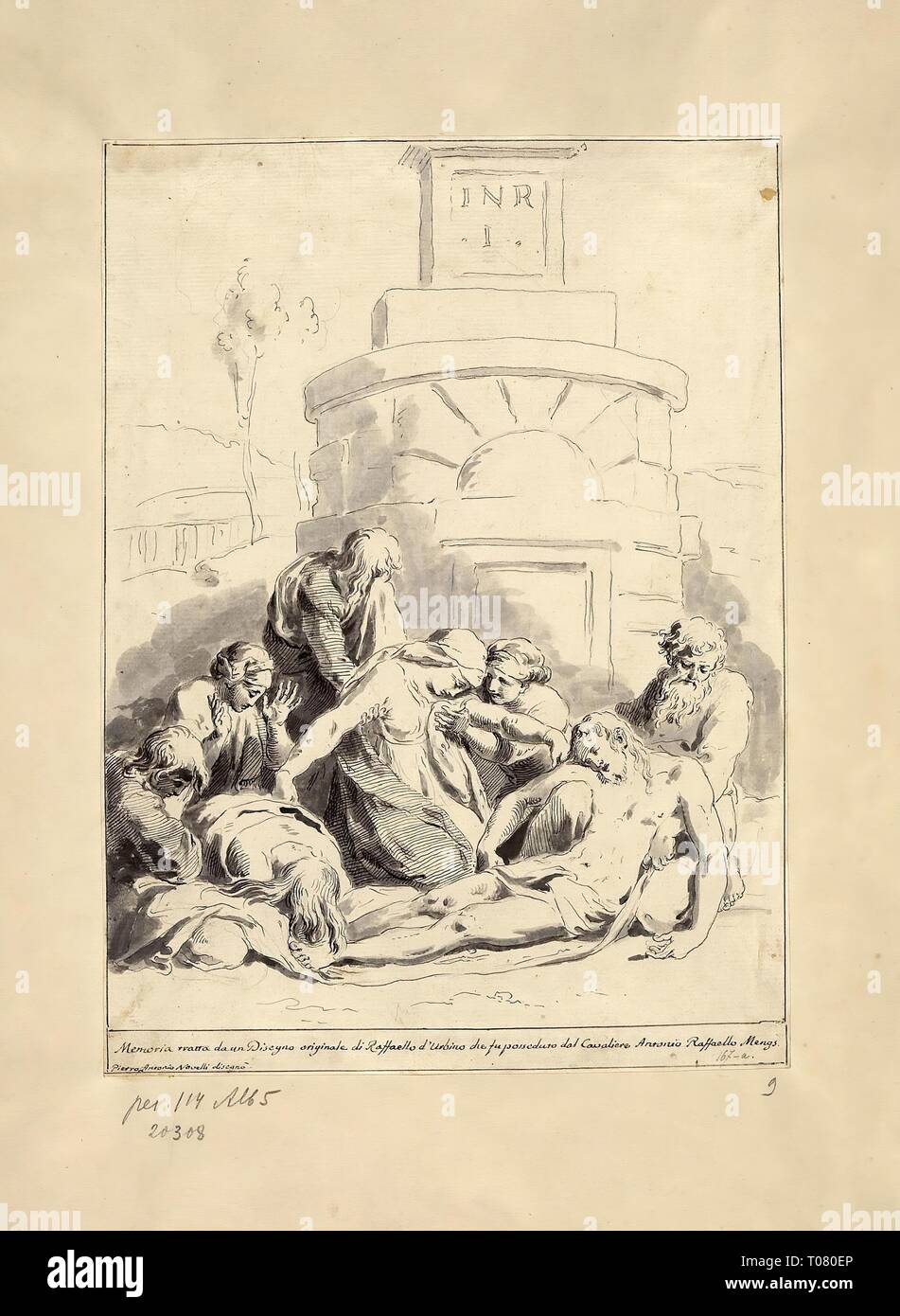 'Lamentation (d'après un dessin de Raphaël)'. Dimensions : 33x24,5 cm. Musée : Etat de l'Ermitage, Saint-Pétersbourg. Auteur : Pietro Antonio Novelli . Raffaello Sanzio (Raphaël) (d'après). Banque D'Images