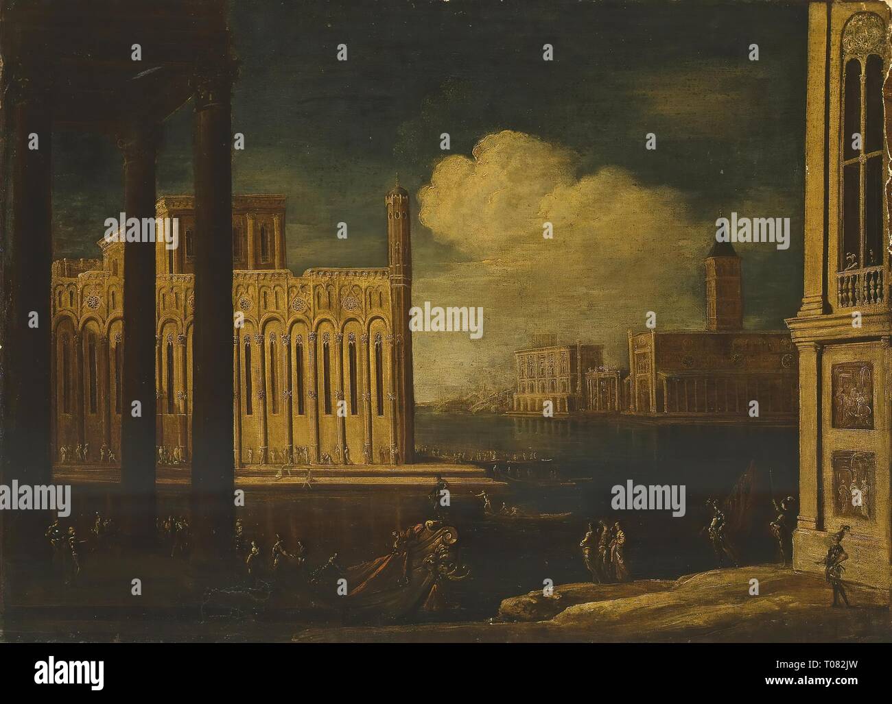 L'architecture 'Paysage'. L'Italie. Dimensions : 72x97 cm. Musée : Etat de l'Ermitage, Saint-Pétersbourg. Auteur : Monsu Desiderio (François de Nomé) (cercle de). Banque D'Images