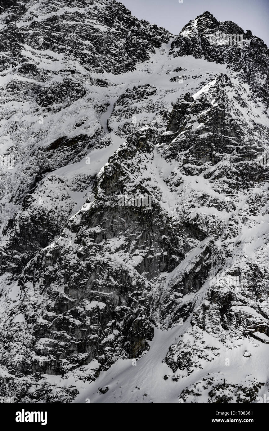 Paysage de montagne d'hiver dans un style vintage. Polish Tatra montagnes en hiver. Banque D'Images