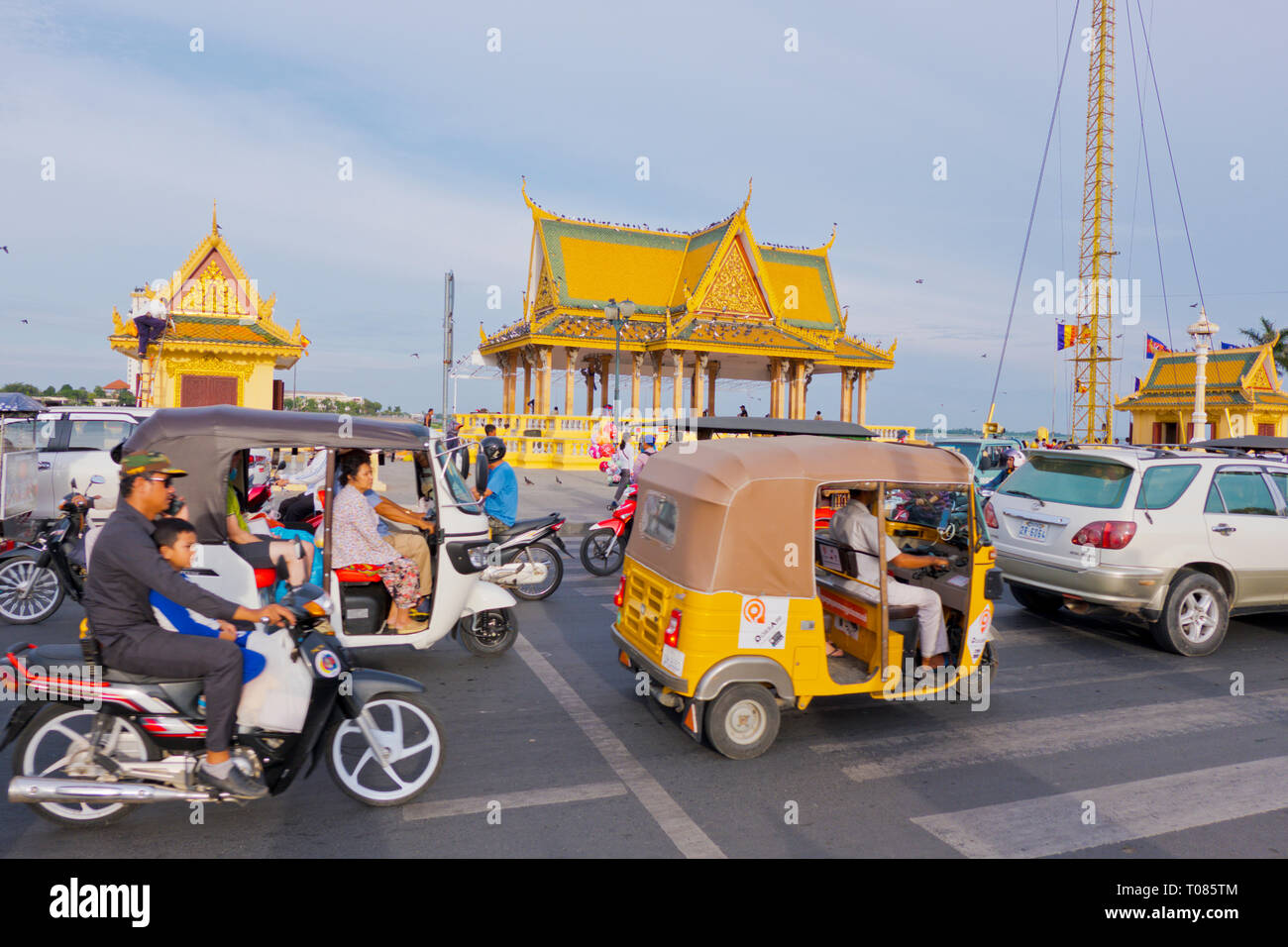 Sisowath Quay, riverside street, Phnom Penh, Cambodge, Asie Banque D'Images