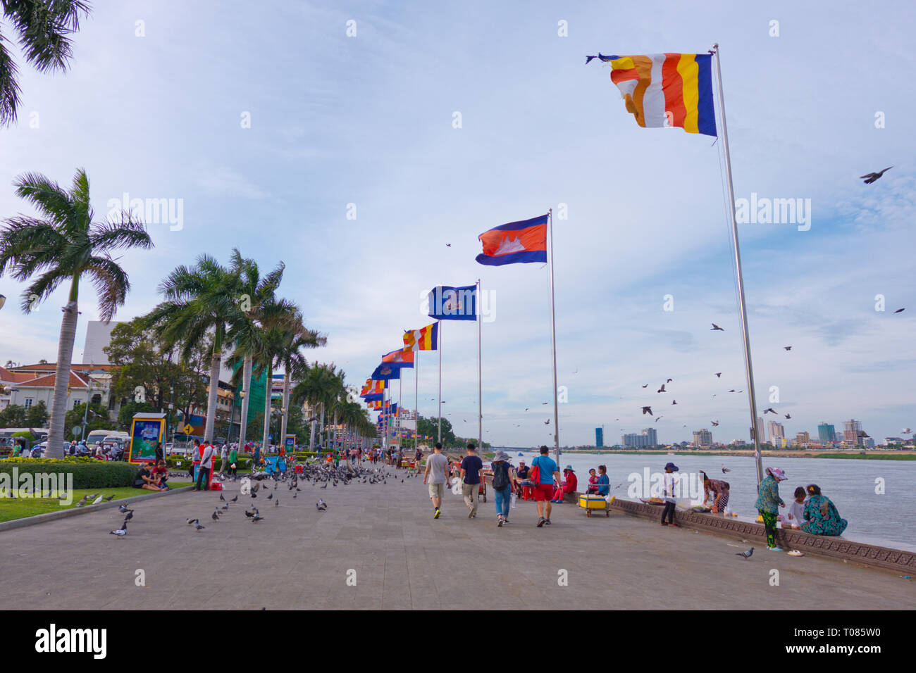 La promenade Riverside, Riverside Park, Sisowath Quay, Phnom Penh, Cambodge, Asie Banque D'Images