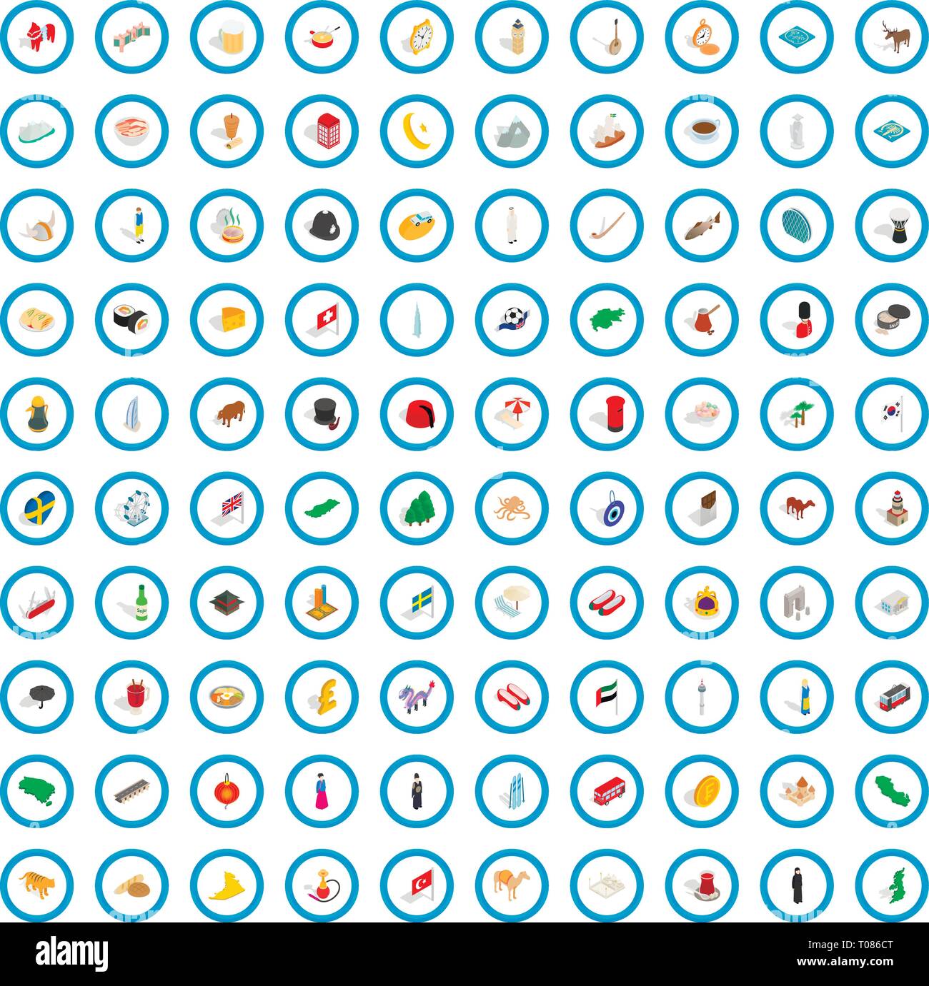 100 patrie icons set, style 3D isométrique Illustration de Vecteur