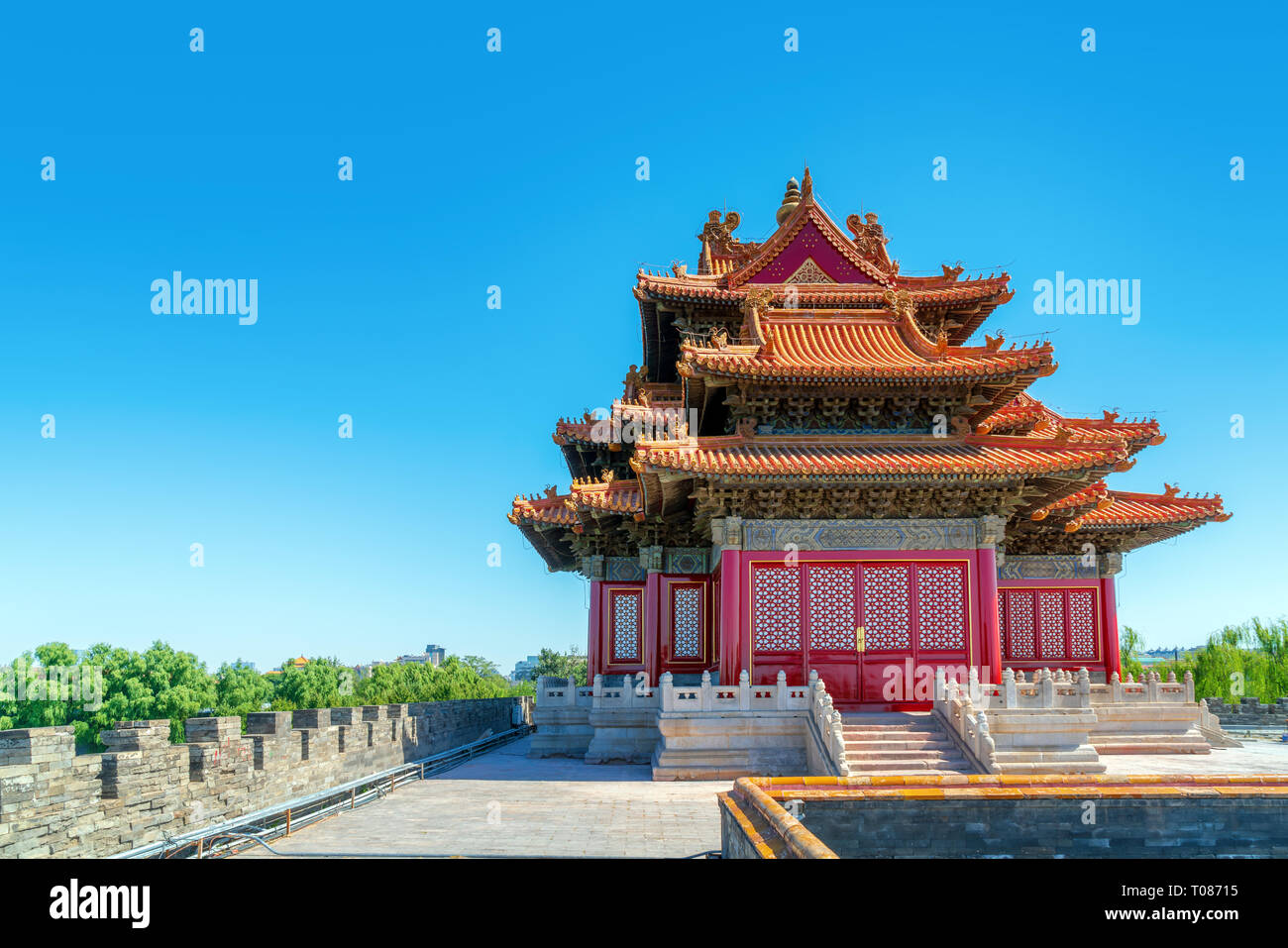 La Cité Interdite, la tourelle sur le mur, Beijing, Chine. Banque D'Images
