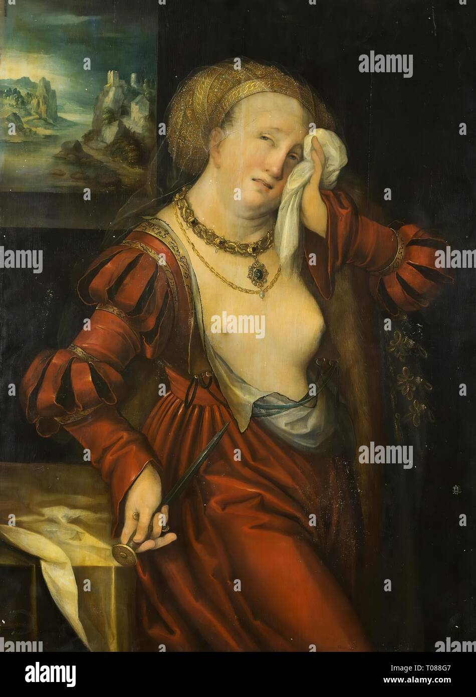 "Lucrèce". Allemagne, 16ème siècle. Dimensions : 86x63 cm. Musée : Etat de l'Ermitage, Saint-Pétersbourg. Auteur : peintre allemand. 16e siècle. Banque D'Images