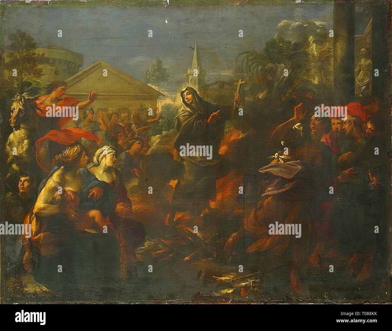 'L'incendie d'une sainte femme à un jeu'. Allemagne, 17e siècle. Dimensions : 56x72 cm. Musée : Etat de l'Ermitage, Saint-Pétersbourg. Auteur : peintre allemand. 17e siècle. Banque D'Images