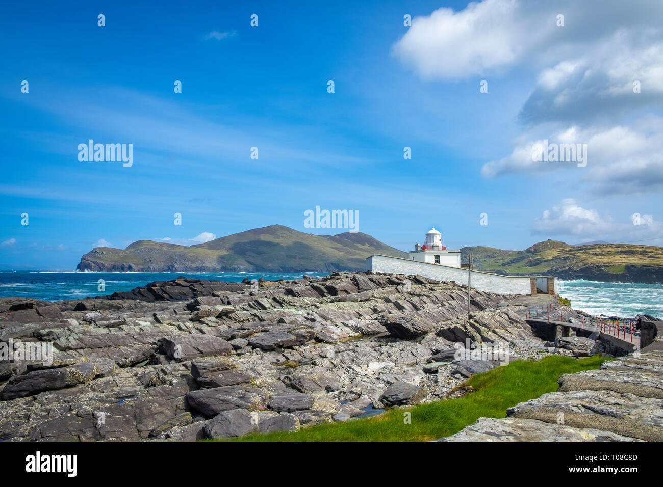 La météo à Cromwell Point Lighthouse sur Valentia Island, Co Kerry, Ireland Banque D'Images