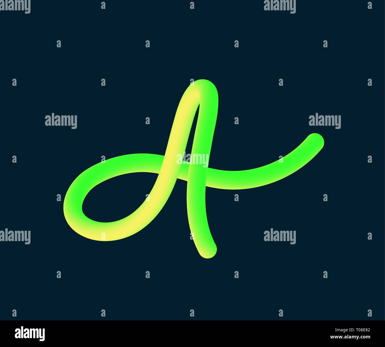 Lettres isolées de vecteur. - Vektorgrafik. 3D Neon lettre. Manchette arrondie 3D Font. Bulle de néon avec mise en page de la lettre peinte. Matte light-vert et bleu Illustration de Vecteur