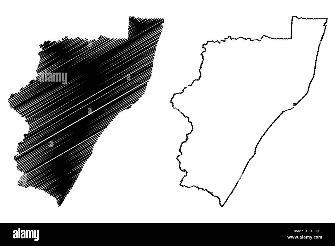 La province du KwaZulu-Natal (Provinces de l'Afrique du Sud, République d'Afrique du Sud, les divisions administratives, RSA) map vector illustration gribouillage, croquis K Illustration de Vecteur