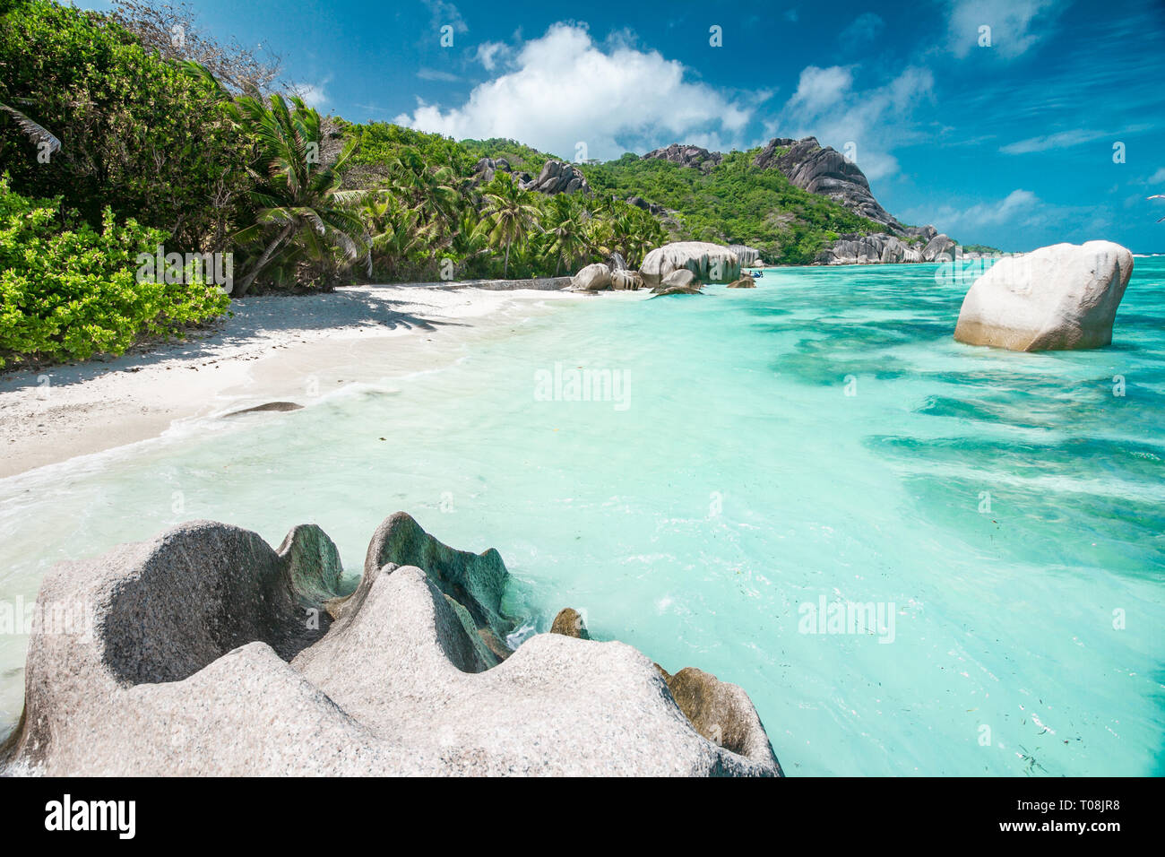La plus belle plage des Seychelles - Anse Source d'Argent Banque D'Images