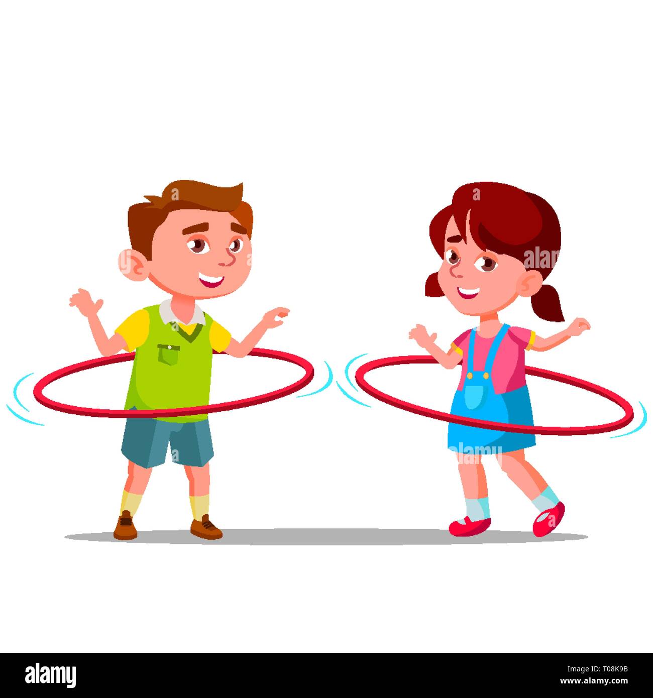 Petit Garçon et fille couleur virevoltante Huha Hoops Vector Illustration Dessin Animé Télévision Illustration de Vecteur