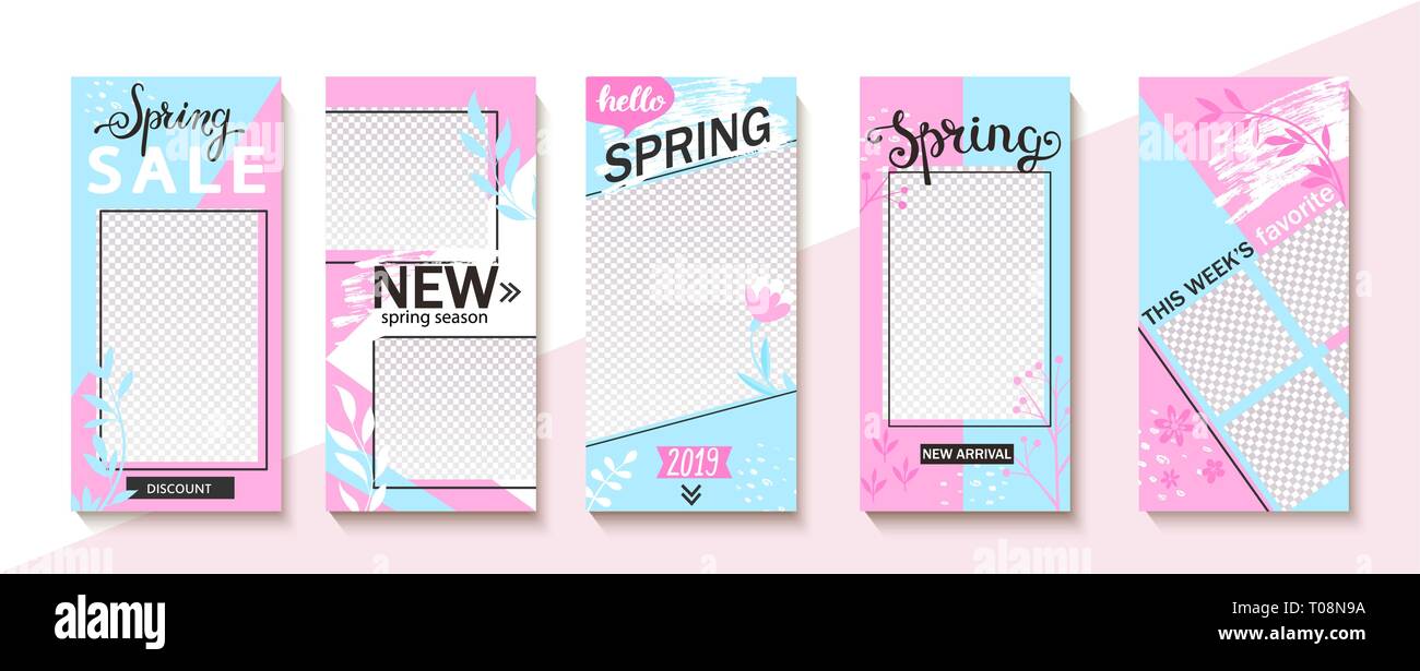 Définir des modèles pour insta printemps ot de récits et d'informations Illustration de Vecteur