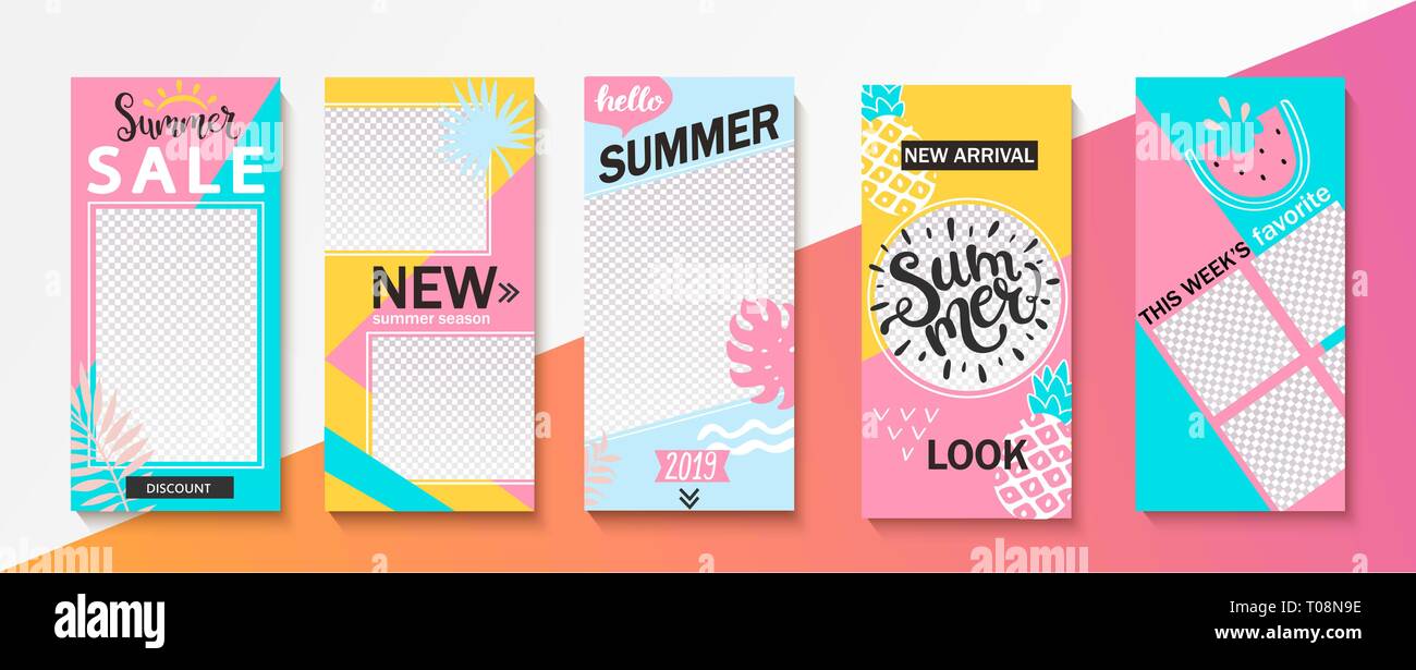 Définir des modèles d'insta l'été ot de récits et d'informations Illustration de Vecteur