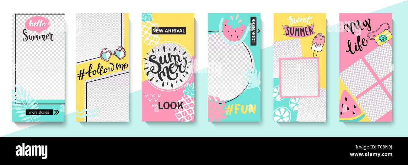 Définir des modèles d'insta l'été ot des histoires de vie Illustration de Vecteur