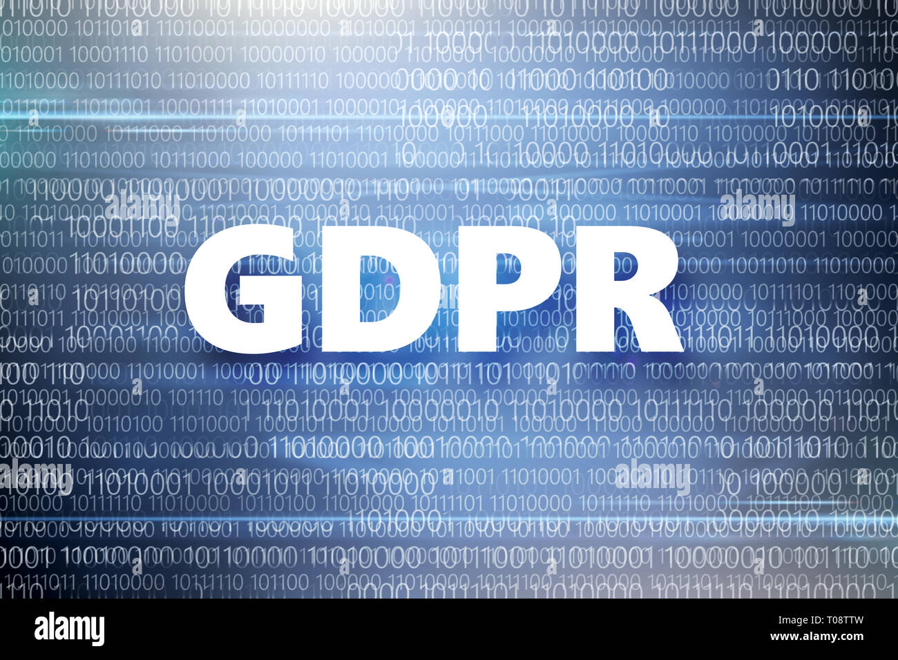 Réglementation générale en matière de protection des données à caractère personnel. Inscription sur fond bleu avec un code binaire . Banque D'Images