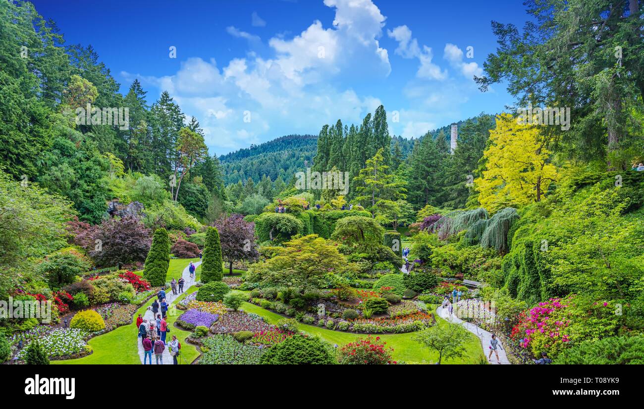 VICTORIA, Colombie-Britannique - le 21 mai 2016 : les Jardins Butchart, près de Victoria, de recevoir plus d'un million de visiteurs chaque année, et ont été désignés une Nati Banque D'Images