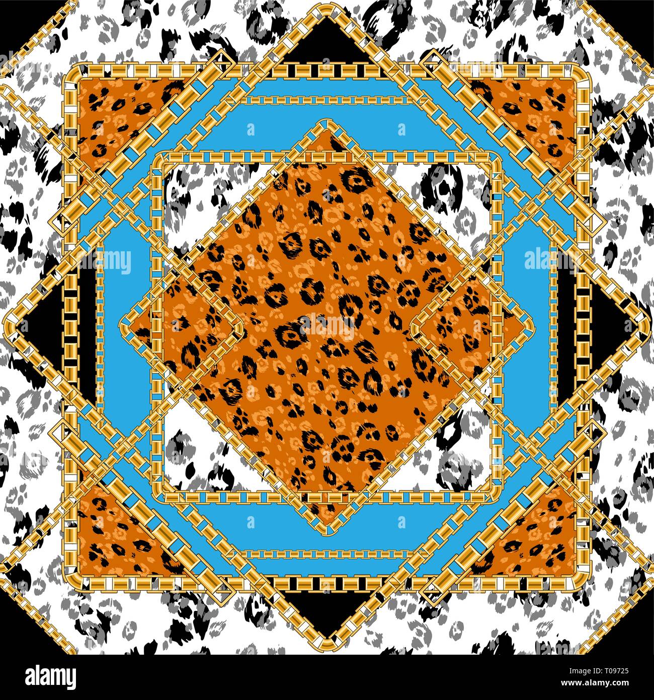 Tile seamless pattern avec chaîne d'or avec la peau d'animaux pour le tissu de fond. Répéter la mode leopard print. Illustration de Vecteur