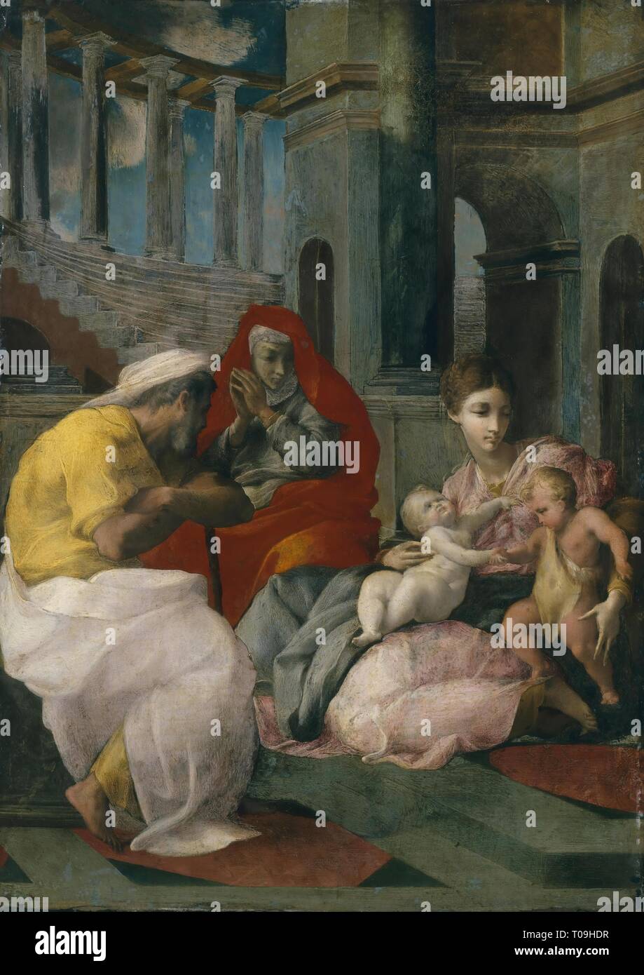 "Sainte Famille avec sainte Elisabeth". L'Italie. Dimensions : 43,5x31 cm. Musée : Etat de l'Ermitage, Saint-Pétersbourg. Auteur : FRANCESCO PRIMATICE. Banque D'Images
