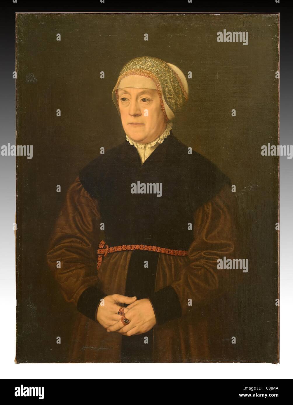 'Portrait d'une femme âgée'. Allemagne, 16ème siècle. Dimensions : 90x69 cm. Musée : Etat de l'Ermitage, Saint-Pétersbourg. Auteur : NICOLAS NEUFCHATEL. Banque D'Images